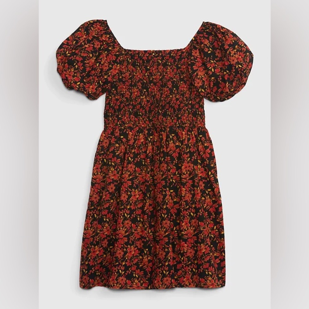 GAP Kids Puff Sleeve Smocked Dress Black Floral Thanksgiving dress